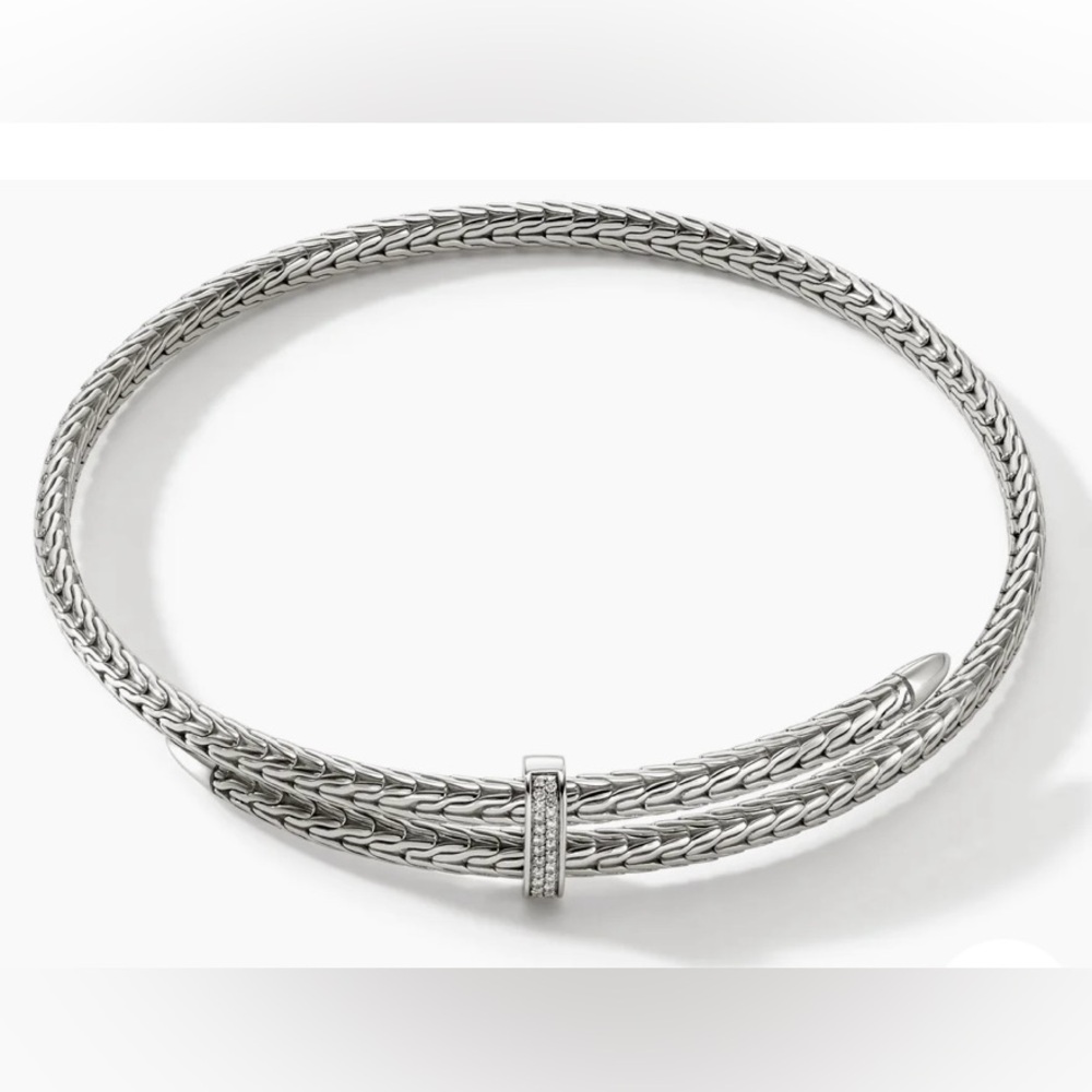 Spear Coil Choker, Sterling Silver, Diamonds